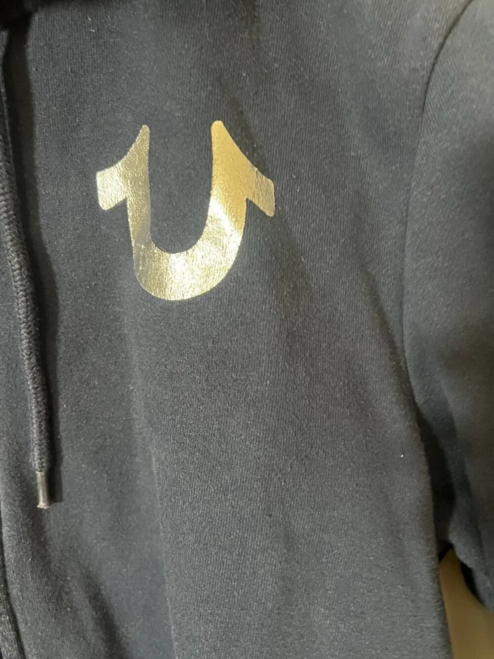 True Religion Hoodie Mens Medium Blue Navy Zip Up Buddha Horseshoe Logo.    Q